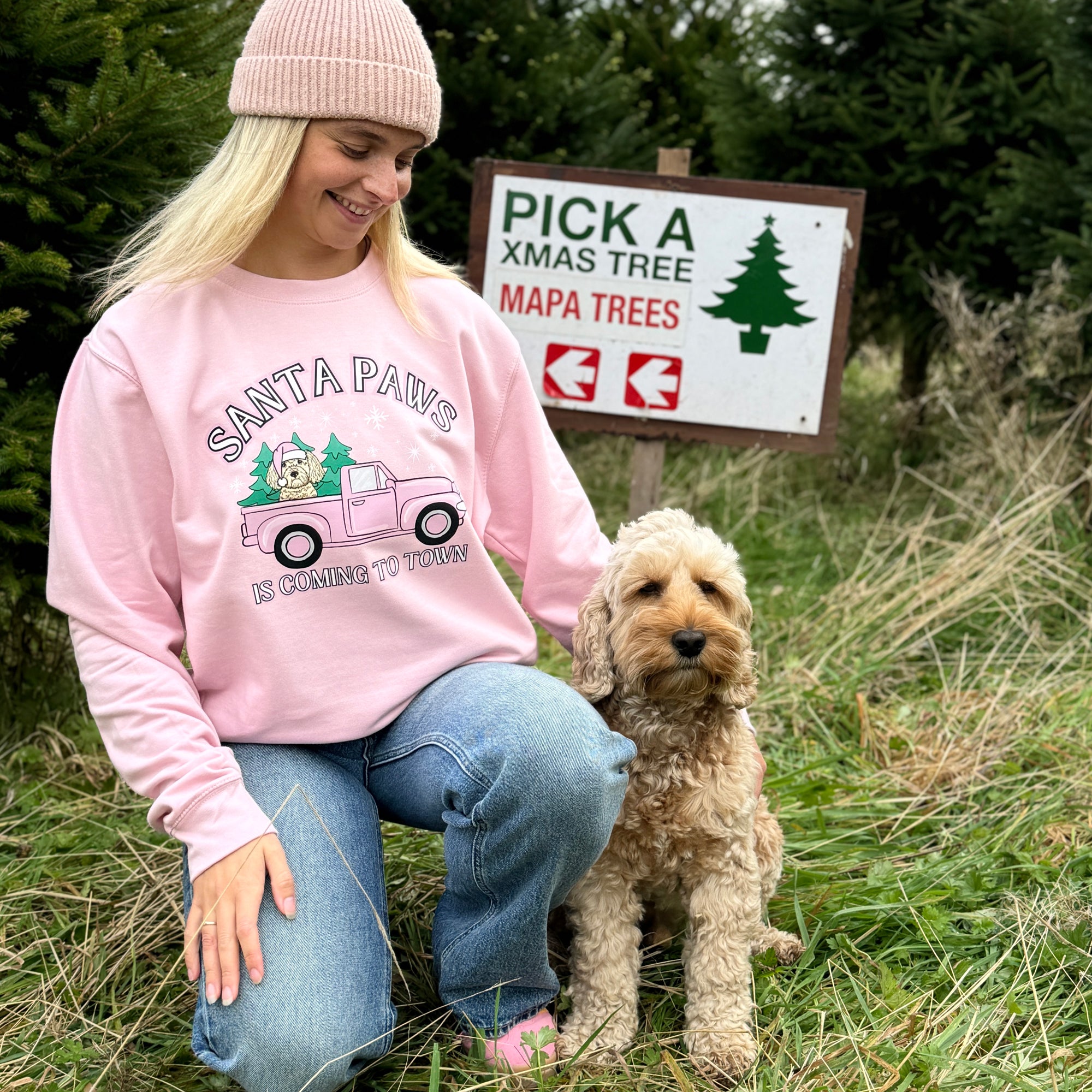 Pink Personalised Santa Paws Sweatshirt