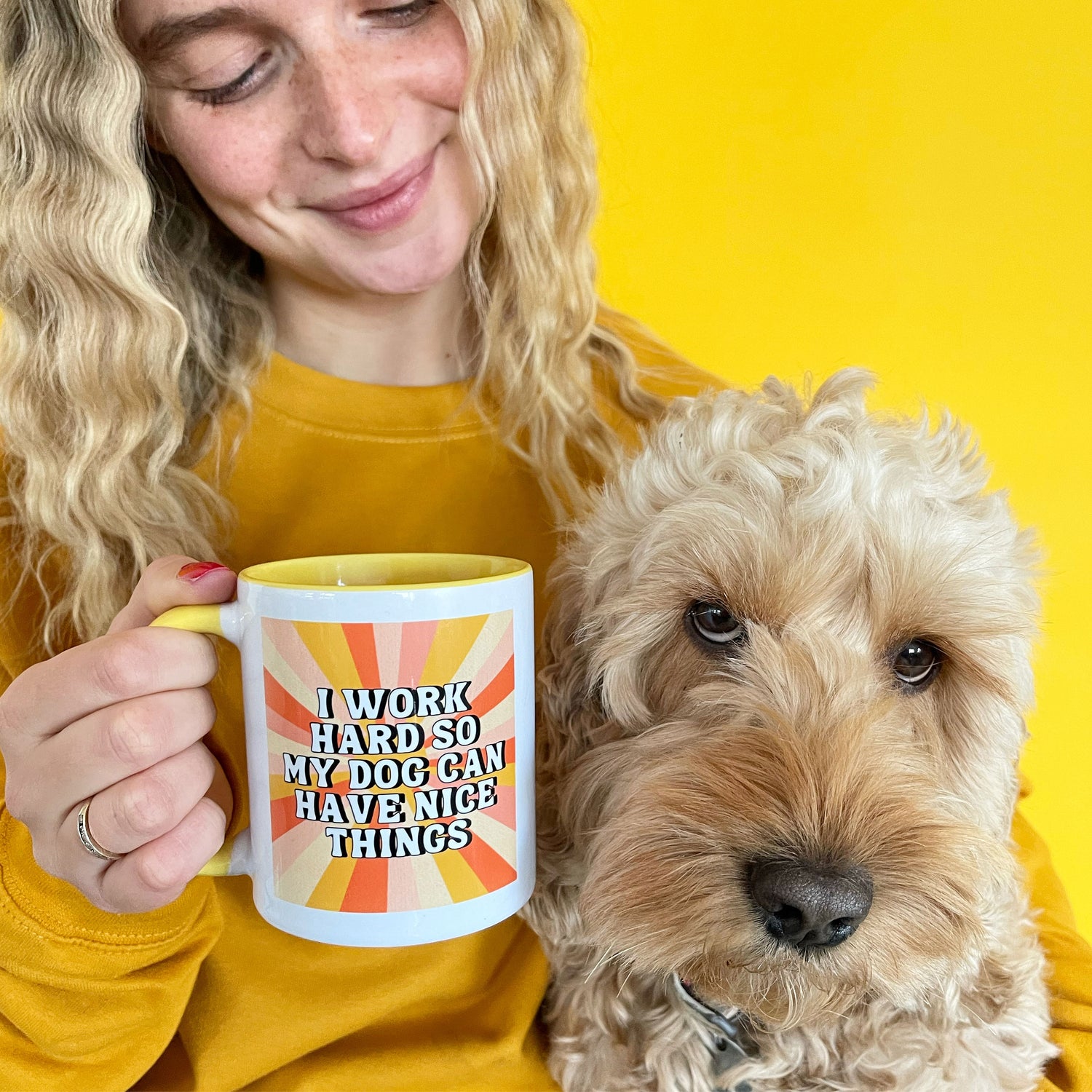 Yellow I Work Hard For My Dog Mug