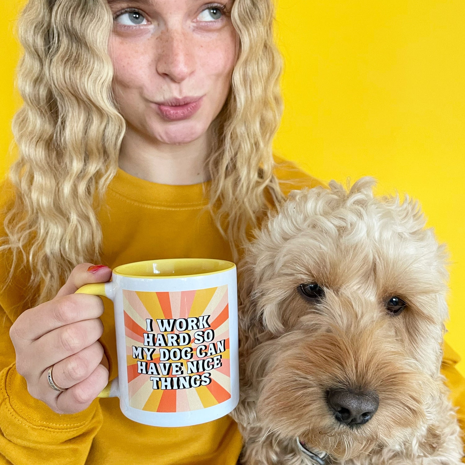 Yellow I Work Hard For My Dog Mug